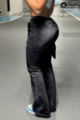 Vintage Printed Washed Low Waist Micro Flare Jeans