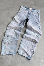 Bat Embroidered Loose Fit Streetwear Jeans