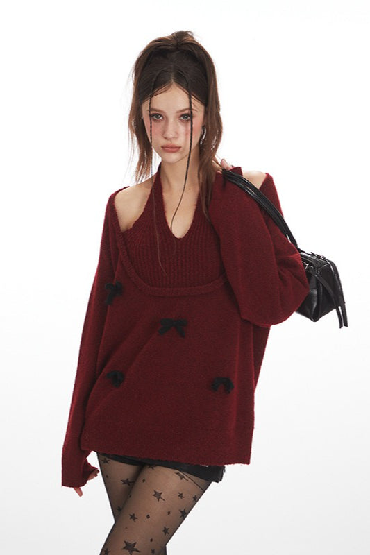 Bow Tie Halter U-Neck Knit Top Main image