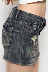 American Retro Ripped Denim Mini Skirt