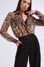 Leopard Print Collared Elegant Workwear Long Sleeve Blouse