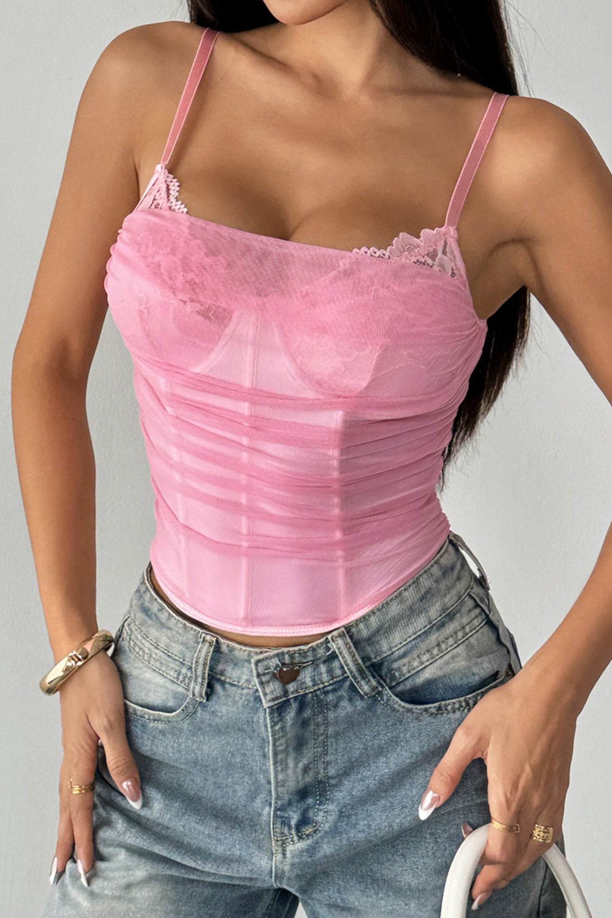 French Lace Panel Bodycon Cami Top Main image