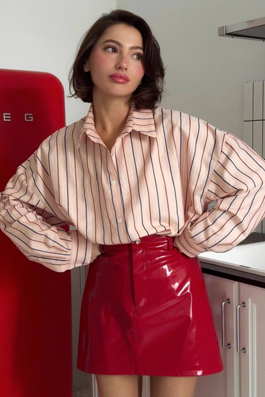 Red PU Leather Office Bodycon Skirt Main image