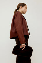 Faux Leather Button Front Blazer Jacket