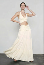 Hollow Out Patchwork Maxi Knit Set