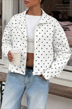 Polka Dot High Collar Cropped Moto Jacket