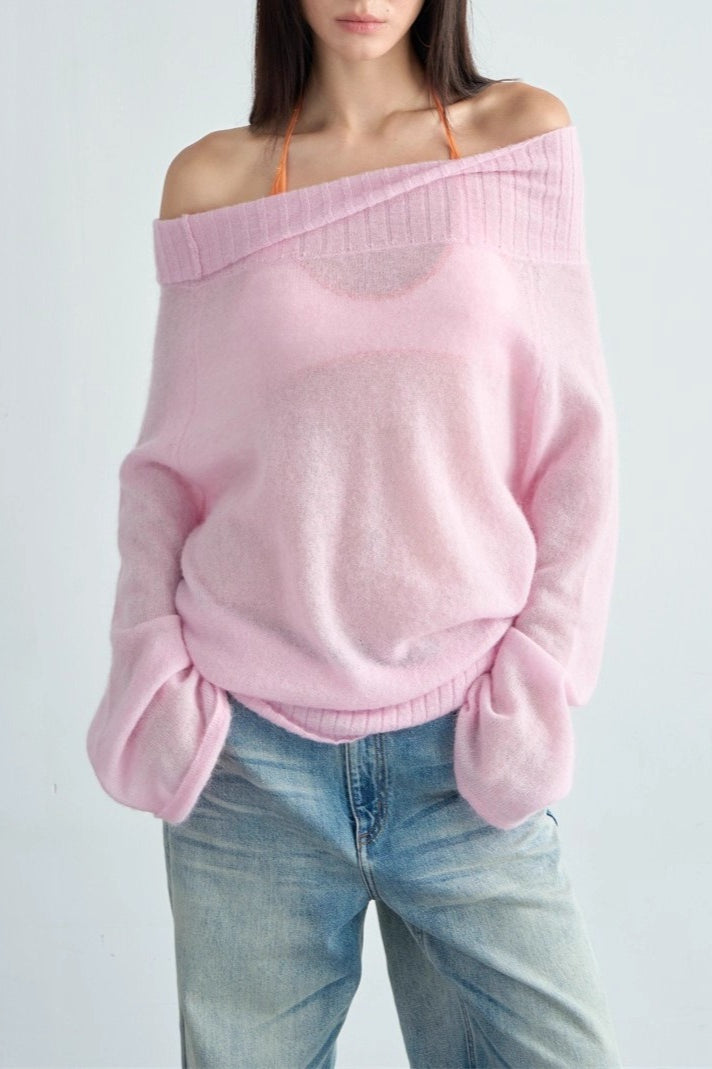 Sheer One Shoulder Wool Knit Top Main image