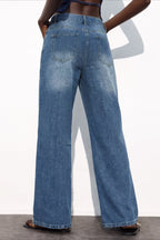 Side Snap High Waist Wide Leg Jeans