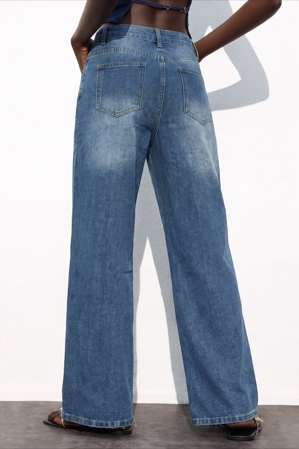 Side Snap High Waist Wide Leg Jeans