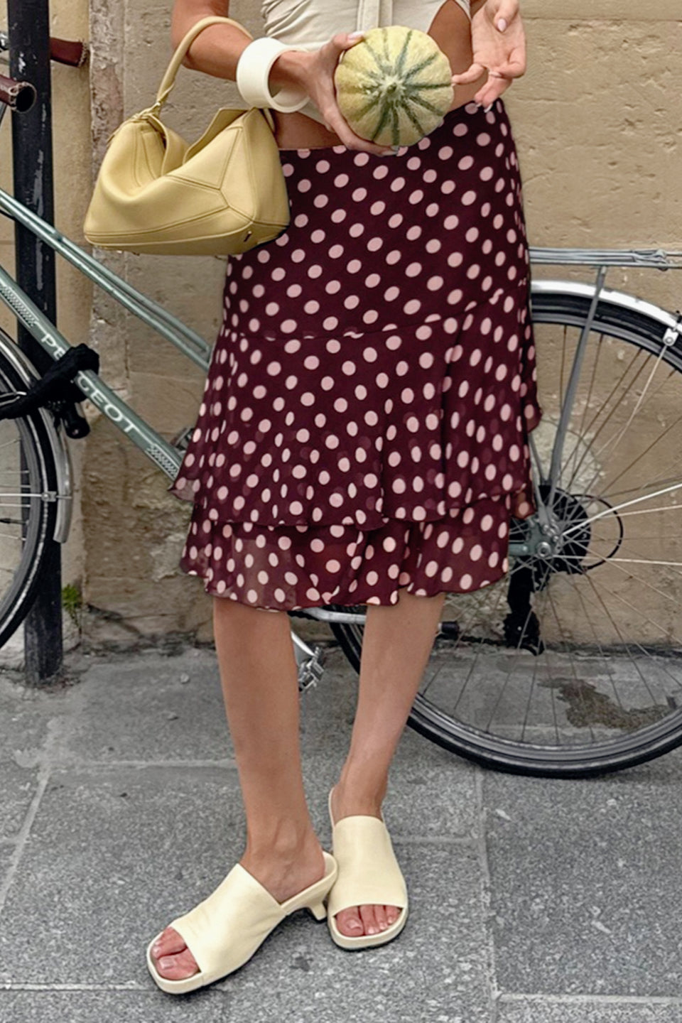 Polka Dot Knit Sheer Panel Midi Skirt Secondary image