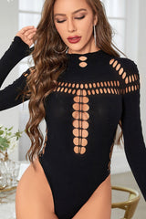 Sexy Cutout Distressed Spider Mock Neck Slim Bodysuit