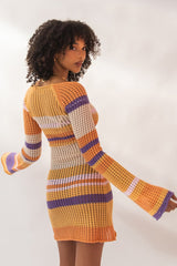 Striped Knit  Cut Out Mini Bodycon Sweater Dress