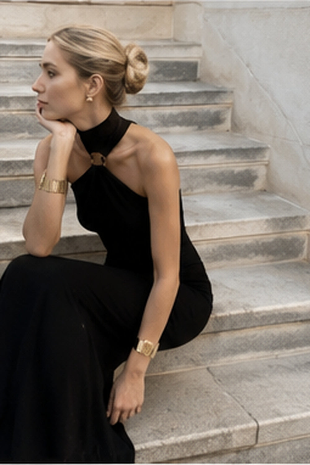 High Neck Sleeveless Slit Formal Dress Main image