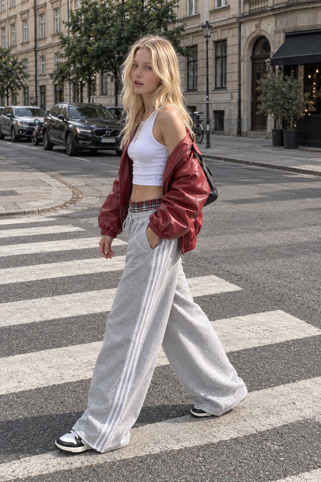 Vintage Stripe Embroidery Relaxed Double Waist Pants