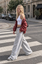 Vintage Stripe Embroidery Relaxed Double Waist Pants
