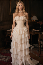 Tiered Chiffon Corset Mermaid Hem Prom Dress
