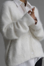 Faux Fur Blend V-Neck Cardigan S / White