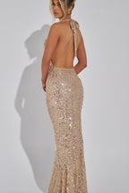 Sequin Halter Deep V Slim Bodycon Sequin Dress
