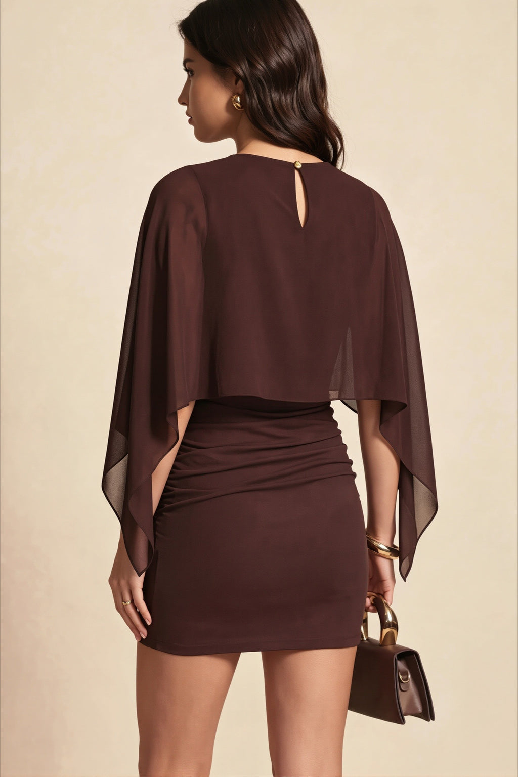 Sheer Cape Sleeve Ruched Bodycon Mini Dress