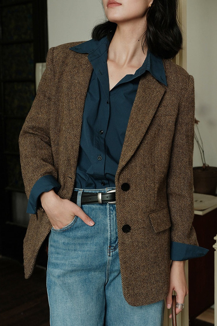 Herringbone Wool Blend Relaxed Blazer Secondary image