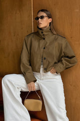 Pleated Notch Collar Russet Coat