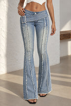 Studded Belt Low Rise Flare Jeans