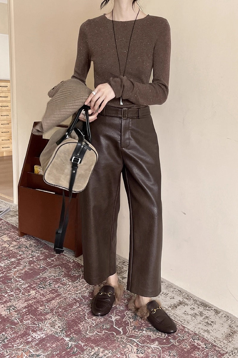 Vintage Eco Leather Matte Textured Wide Leg Structured Pants Secondary image