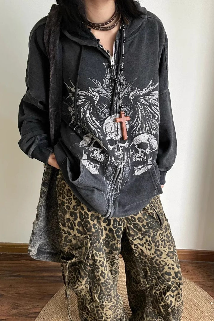 Gothic Skeleton Print Zip Hoodie Main image