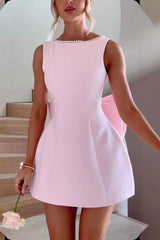 Pearl Bow Backless Mini Birthday Dress