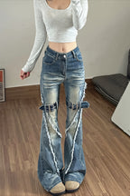 Buckled Panel Low Rise Gothic Flare Jeans