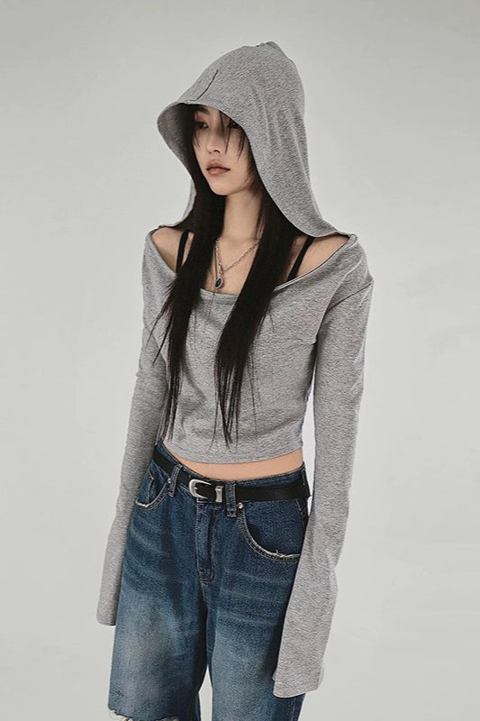 Grey Off-Shoulder Hoodie Secondary image
