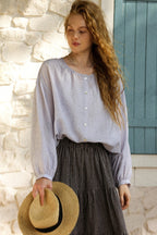 Lantern Sleeve Round Neck Blouse