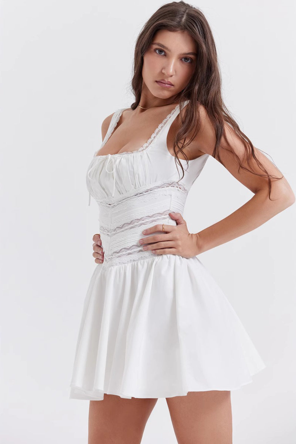 Lace Trim White Cami Fit Mini Lace Dress