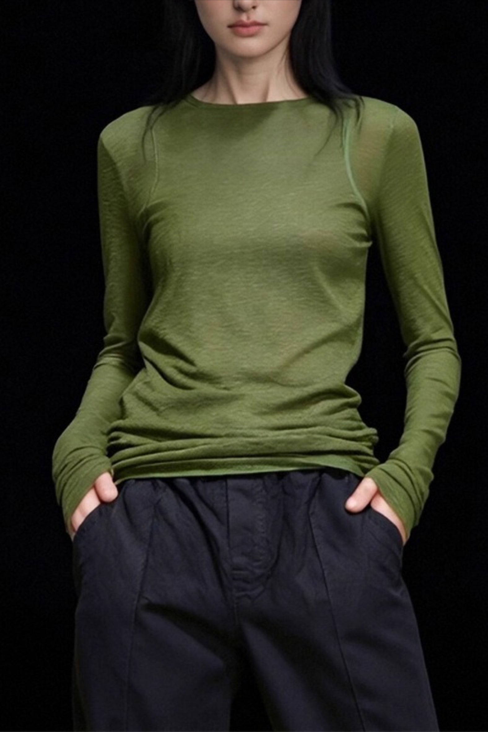 Ribbed Crew Neck Long Sleeve Top Main image