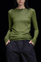 Ribbed Crew Neck Long Sleeve Top