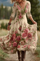 Floral Shirt Dress Bohemian Flared Vacation Boho Dress