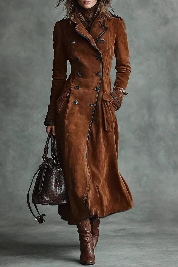 Suede Lapel Western Long Stylish Overcoat Main image