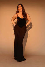 Cami Backless Mesh Paneled Waist Slim Elegant Long Formal Dress