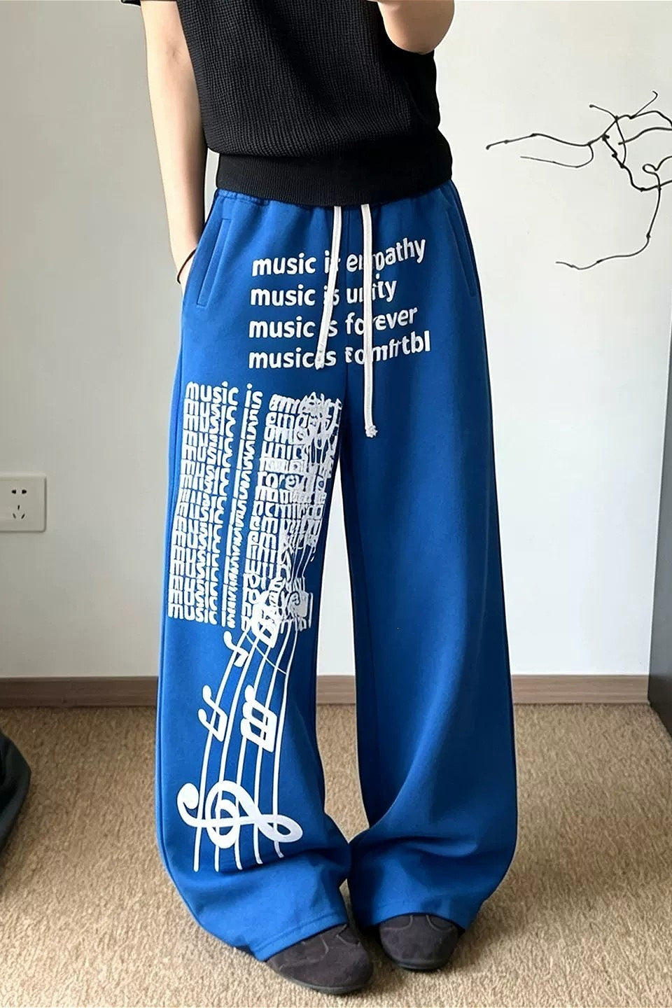 Graphic Letter Relaxed Wide Leg Pants Secondary image