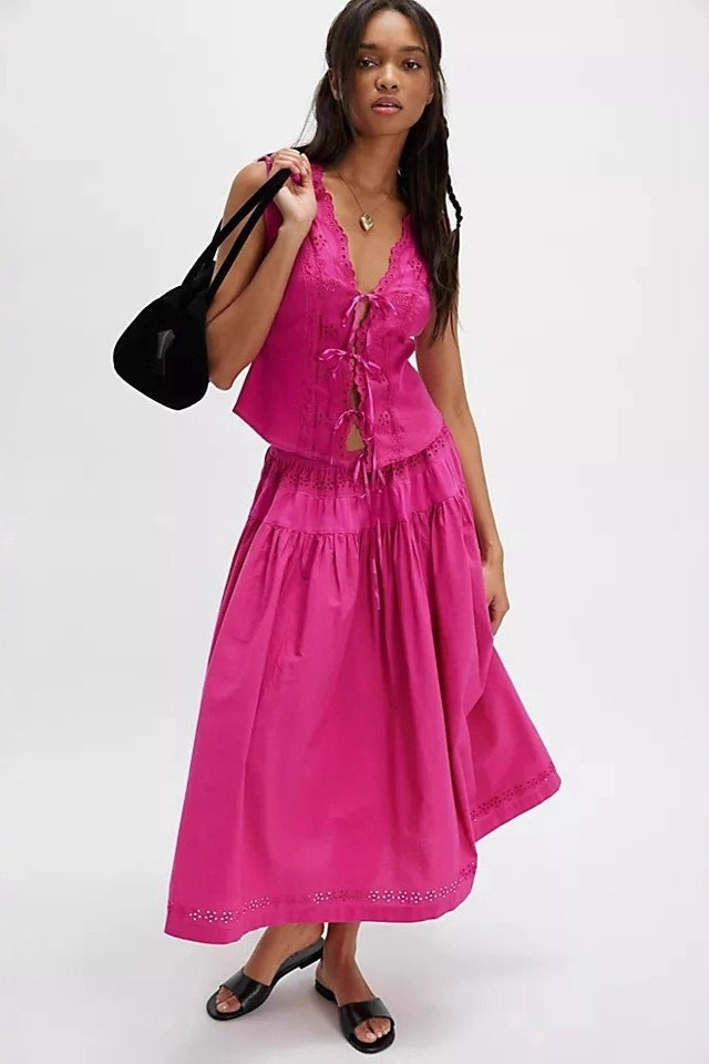 Cutout Lace Patchwork Boho Skirt Set