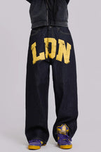 Bold Letter Graphic Loose Straight Jeans