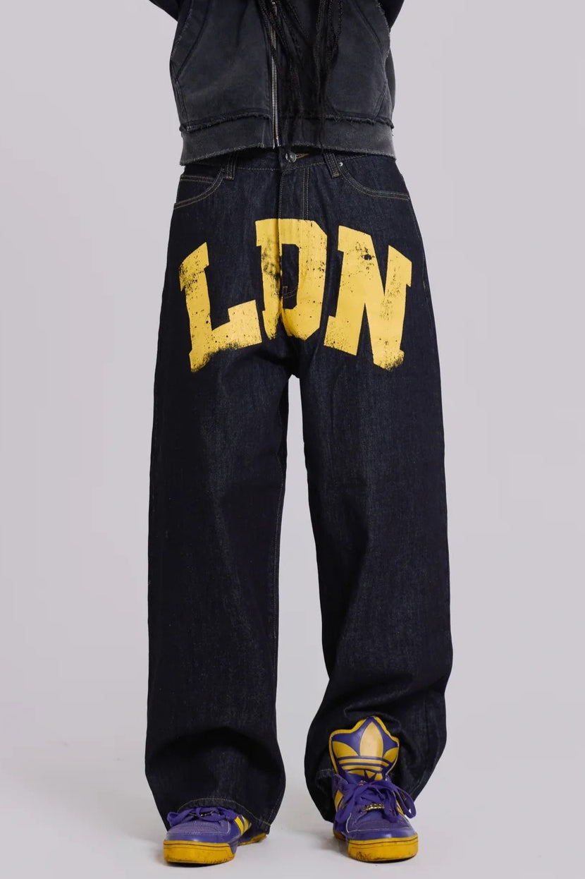 Bold Letter Graphic Loose Straight Jeans