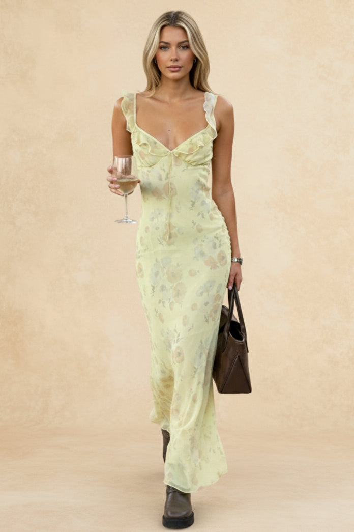 Ruffled Sling Backless Floral Dress Main image