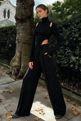 Cut Out High Trendy Neck Asymmetric Hem Top