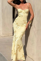 Floral Strapless Column Prom Dress