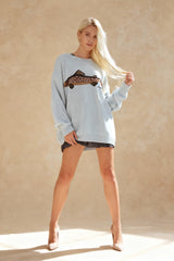 Oversized Fish Print Pullover Sweatshirt