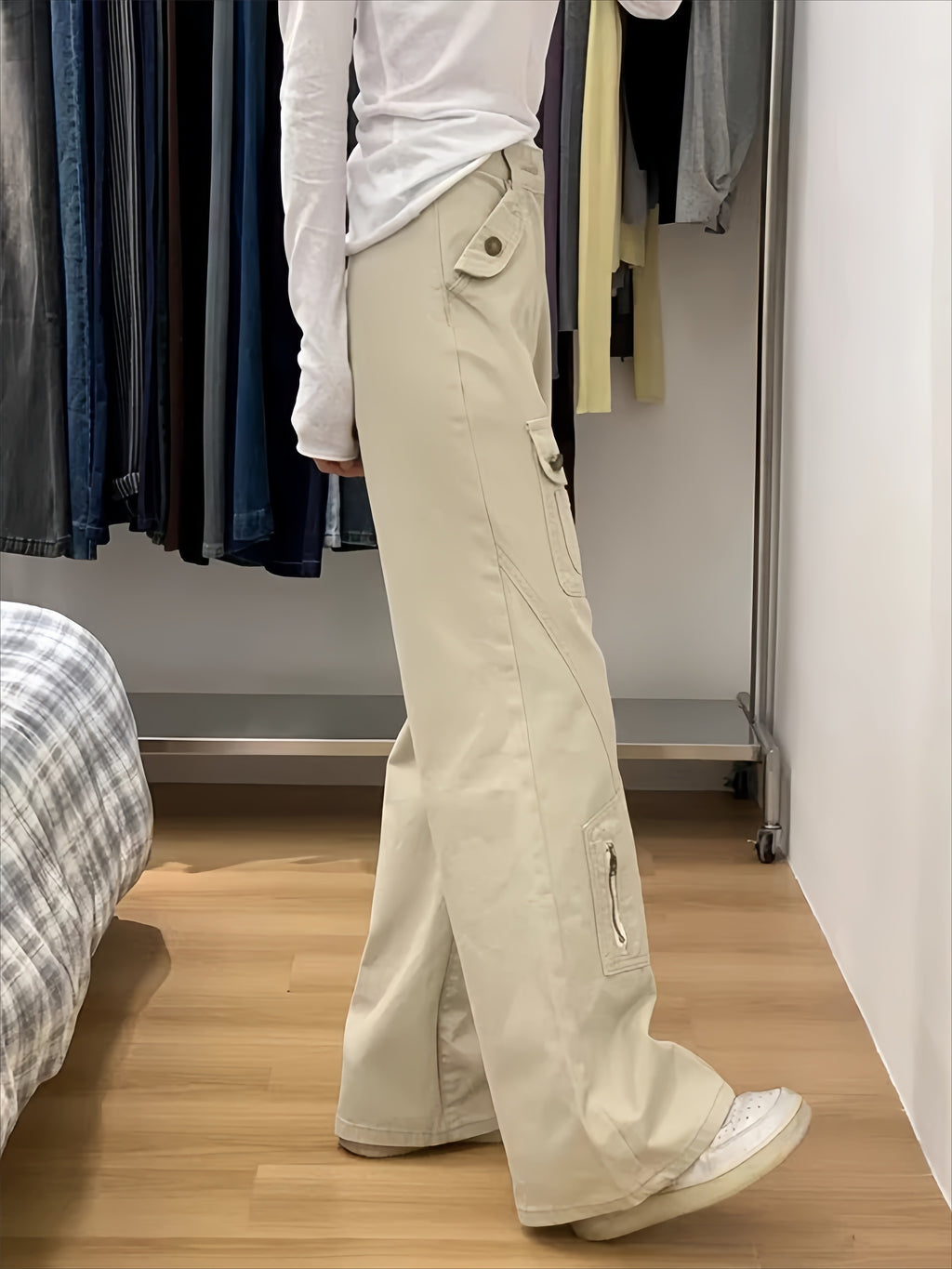 High Waist Pocketed Cargo Flare Jeans