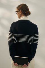 Retro Stripe Zip V-Neck Knit Top