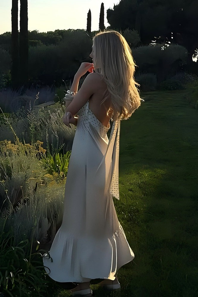 Polka Dot Backless Satin Maxi Dress Main image