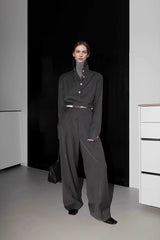 Petite Contrast Elastic Waist Shirt Wide Leg Pants Two Piece Set